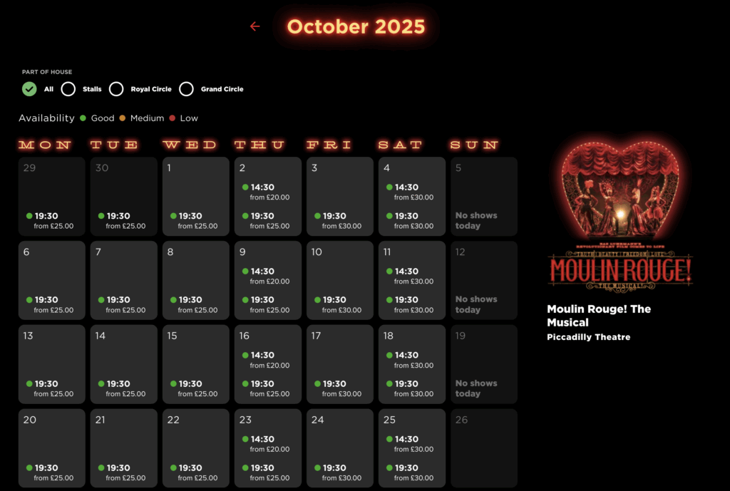 Entradas para Moulin Rouge en octubre 2025.